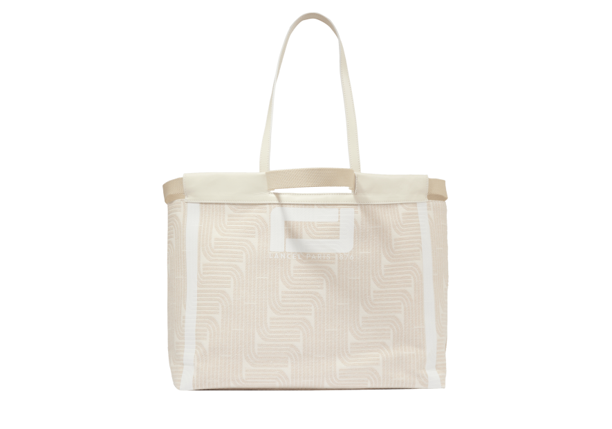 Lancel A12775 - RAPHIA/CUIR - NEIGE cabas porté épaule camille shopping