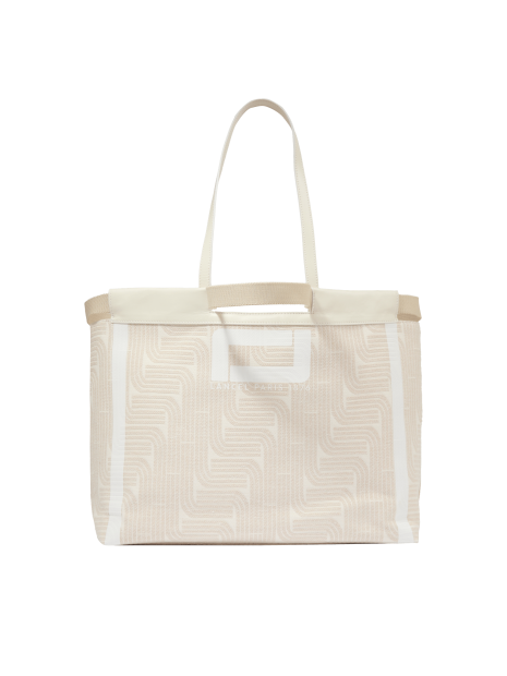 Lancel A12775 - RAPHIA/CUIR - NEIGE cabas porté épaule camille sac-a-main-shopping-toile-ou-cuir