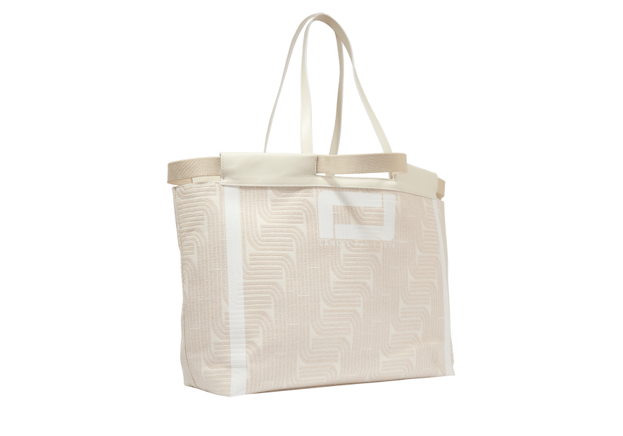 Lancel A12775 - RAPHIA/CUIR - NEIGE cabas porté épaule camille shopping