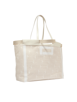 Lancel A12775 - RAPHIA/CUIR - NEIGE cabas porté épaule camille shopping