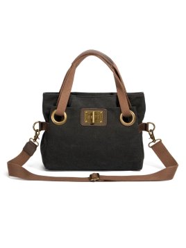 zede W2033P - COTON ET CUIR - NOIR sac porté main pont des arts Loisirs