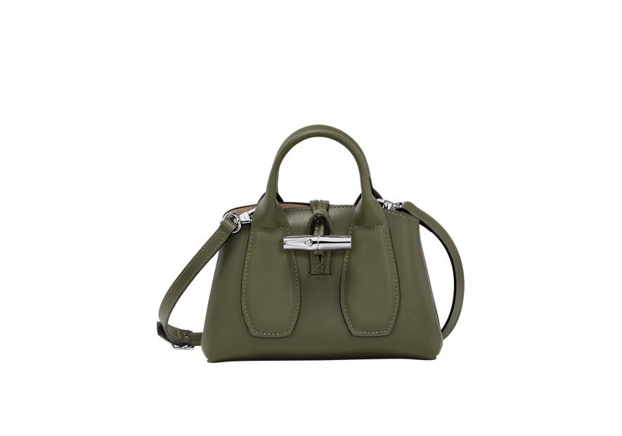 Longchamp 10057/HCL - CUIR DE VEAU - KAKI porté travers xs roseau box Sacs à mains