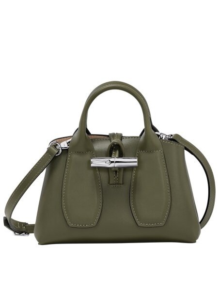 Longchamp 10057/HCL - CUIR DE VEAU - KAKI porté travers xs roseau box Sacs à mains