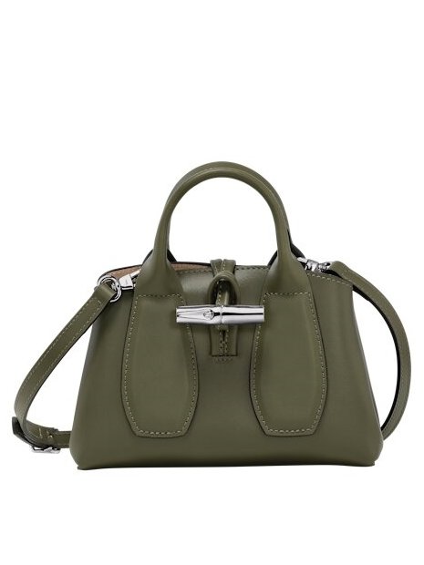 Longchamp 10057/HCL - CUIR DE VEAU - KAKI porté travers xs roseau box sacs-a-mains