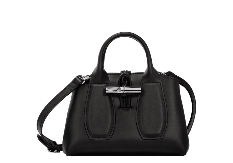 Longchamp 10057/HCL - CUIR DE VEAU - NOIR porté travers xs roseau box Sacs à mains
