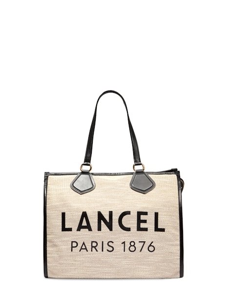 Lancel A13310 - TOILE ET CUIR - NOIR cabas en toile sac-a-main-shopping-toile-ou-cuir