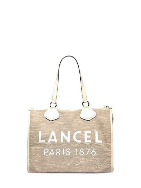 Lancel A13310 - TOILE ET CUIR - NATUREL cabas en toile sac-a-main-shopping-toile-ou-cuir