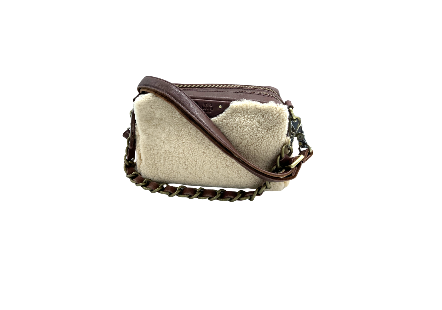 Mila Louise MAMA T - LAINE/CUIR - OCRE sac trotteur shearling mama Sacs à mains