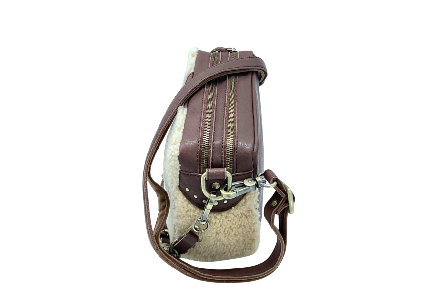 Mila Louise MAMA T - LAINE/CUIR - OCRE sac trotteur shearling mama Sacs à mains