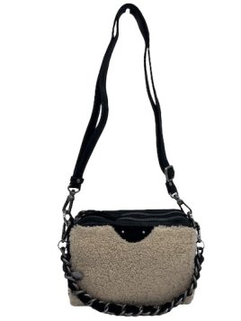 Mila Louise MAMA T - LAINE/CUIR - NOIR sac trotteur shearling mama Sacs à mains