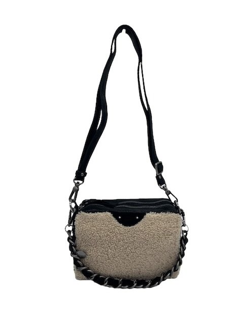 Mila Louise MAMA T - LAINE/CUIR - NOIR sac trotteur shearling mama sacs-a-mains