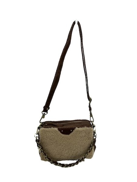 Mila Louise MAMA T - LAINE/CUIR - NUDE COGNA sac trotteur shearling mama Sacs à mains