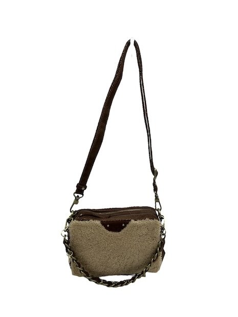 Mila Louise MAMA T - LAINE/CUIR - NUDE COGNA sac trotteur shearling mama sacs-a-mains