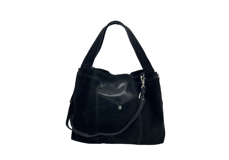 Mila Louise SHELL V - CUIR DE VACHETTE - NOI sac shopping porté épaule shopping