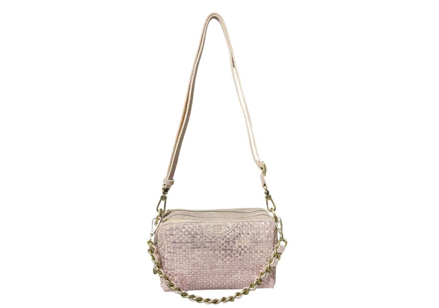 Mila Louise MAMA W - CUIR DE VACHETTE - ROSÉ trotteur double zip tressé mama w de mila louise Sacs à mains