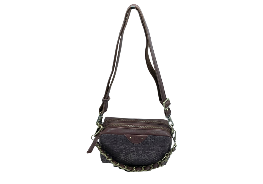 Mila Louise MAMA W - CUIR DE VACHETTE - AUBU trotteur double zip tressé mama w de mila louise Sacs à mains