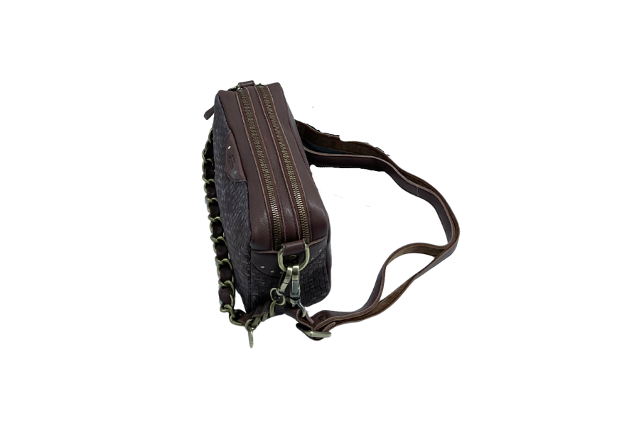 Mila Louise MAMA W - CUIR DE VACHETTE - AUBU trotteur double zip tressé mama w de mila louise Sacs à mains