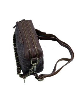 Mila Louise MAMA W - CUIR DE VACHETTE - AUBU trotteur double zip tressé mama w de mila louise Sacs à mains