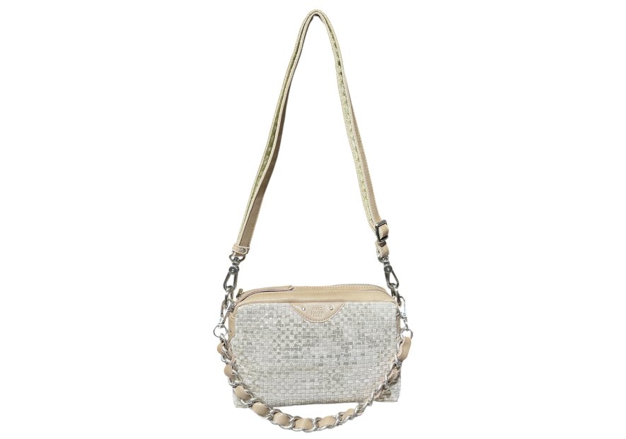 Mila Louise MAMA W - CUIR DE VACHETTE - CRÈM trotteur double zip tressé mama w de mila louise Sacs à mains