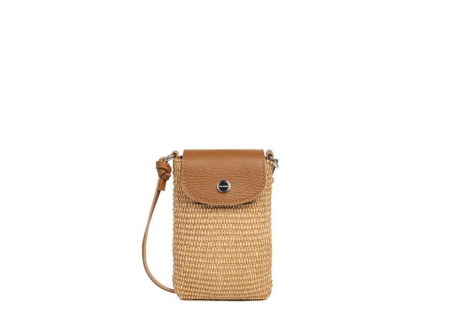 Lancaster 480-116 - PAILLE/CUIR - CAMEL mini sac telephone osier lancaster Sacs à mains