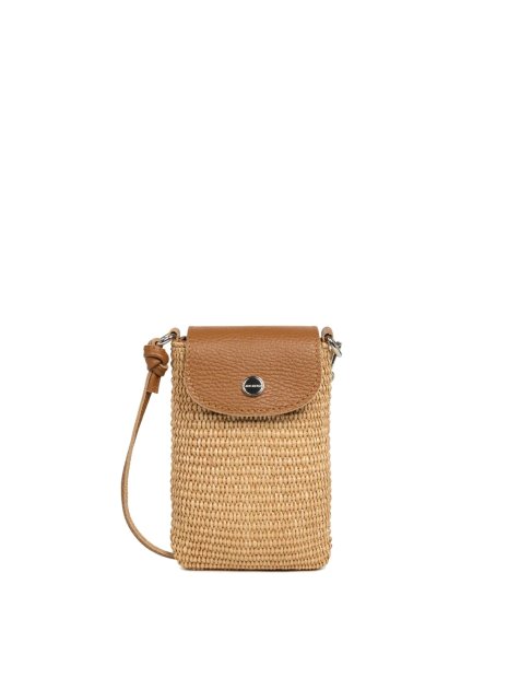 Lancaster 480-116 - PAILLE/CUIR - CAMEL mini sac telephone osier lancaster sacs-a-mains