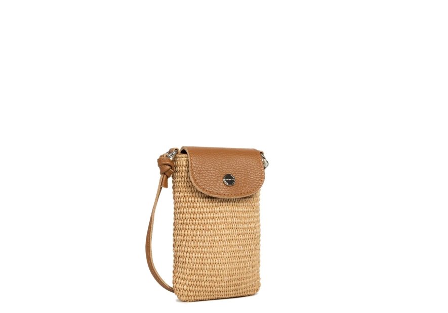 Lancaster 480-116 - PAILLE/CUIR - CAMEL mini sac telephone osier lancaster Sacs à mains