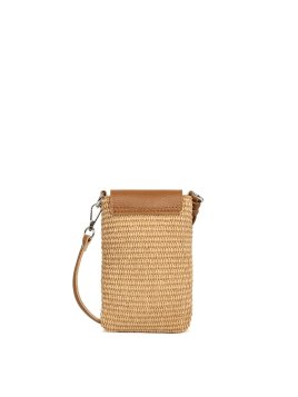 Lancaster 480-116 - PAILLE/CUIR - CAMEL mini sac telephone osier lancaster Sacs à mains