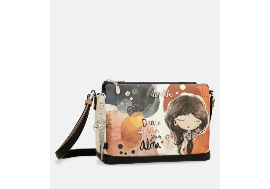 Anekke 40703-184 - POLYURÉTHANE - NOIR sac bandoulière imprimé 3 compartiments alma Sacs à mains