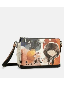 Anekke 40703-184 - POLYURÉTHANE - NOIR sac bandoulière imprimé 3 compartiments alma Sacs à mains