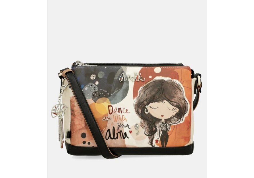 Anekke 40703-184 - POLYURÉTHANE - NOIR sac bandoulière imprimé 3 compartiments alma Sacs à mains