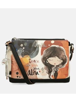 Anekke 40703-184 - POLYURÉTHANE - NOIR sac bandoulière imprimé 3 compartiments alma Sacs à mains