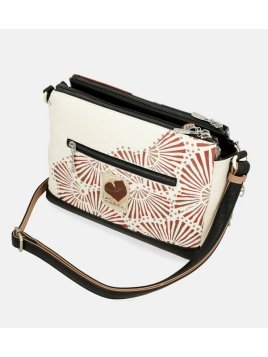 Anekke 40703-184 - POLYURÉTHANE - NOIR sac bandoulière imprimé 3 compartiments alma Sacs à mains