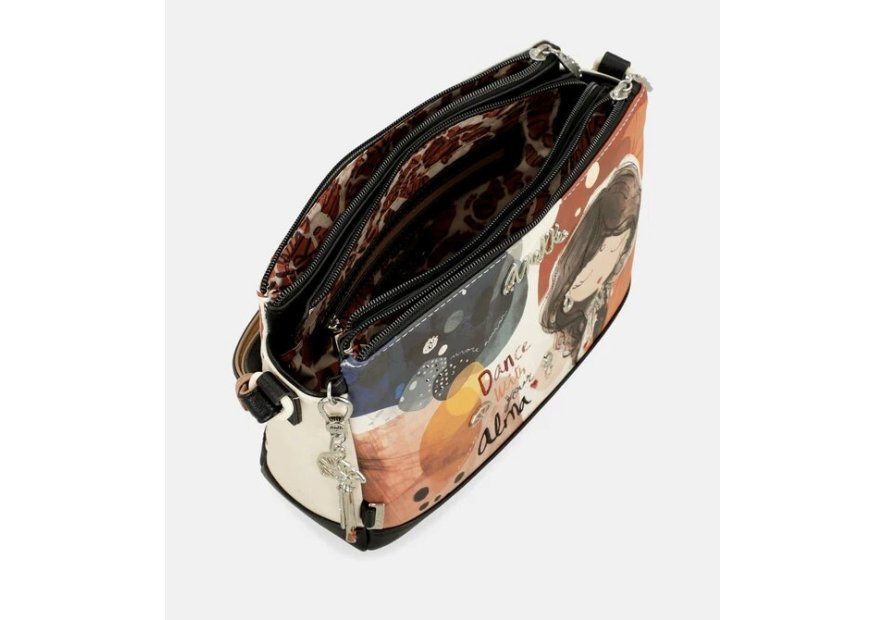 Anekke 40703-184 - POLYURÉTHANE - NOIR sac bandoulière imprimé 3 compartiments alma Sacs à mains