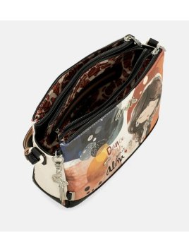 Anekke 40703-184 - POLYURÉTHANE - NOIR sac bandoulière imprimé 3 compartiments alma Sacs à mains