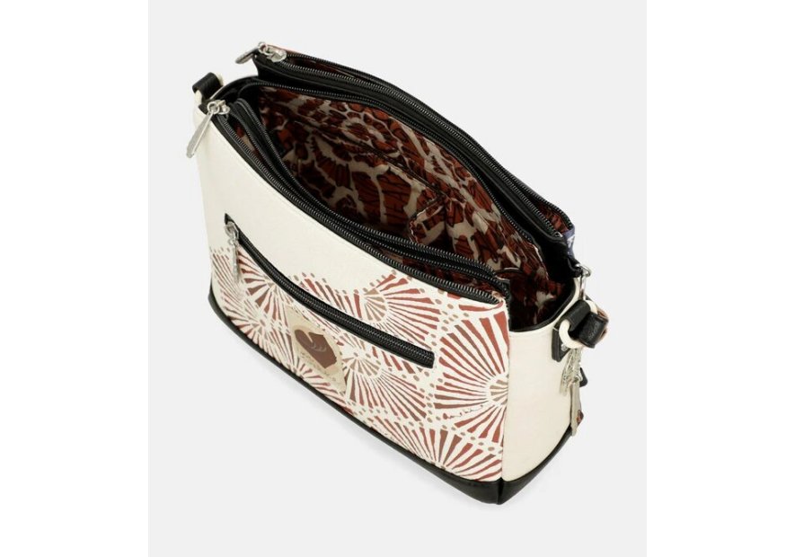 Anekke 40703-184 - POLYURÉTHANE - NOIR sac bandoulière imprimé 3 compartiments alma Sacs à mains