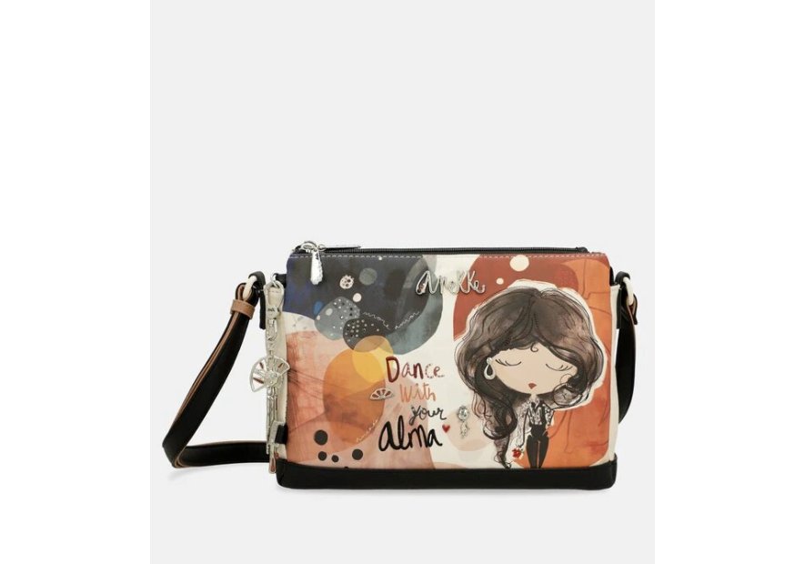 Anekke 40703-184 - POLYURÉTHANE - NOIR sac bandoulière imprimé 3 compartiments alma Sacs à mains