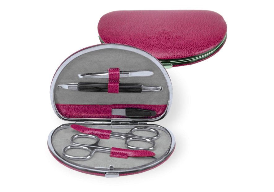 sacher 3864 - CUIR DE VACHETTE - BERRY trousse manucurre 5 pièces windrose beluga trousse manucure