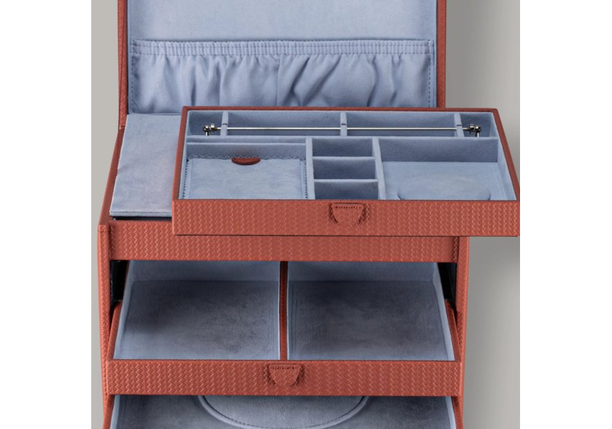 sacher 3955 - POLYURÉTHANE - TERACOTTA coffret à bijoux xl avec étui de voyage corbello coffret bijoux