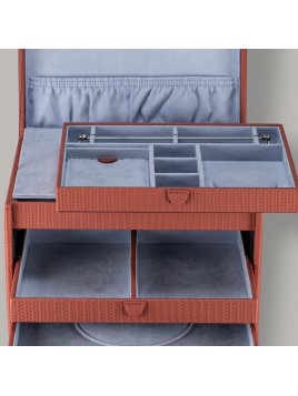 sacher 3955 - POLYURÉTHANE - TERACOTTA coffret à bijoux xl avec étui de voyage corbello coffret bijoux