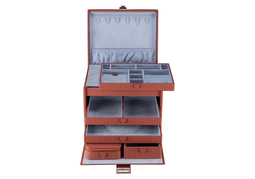 sacher 3955 - POLYURÉTHANE - TERACOTTA coffret à bijoux xl avec étui de voyage corbello coffret bijoux