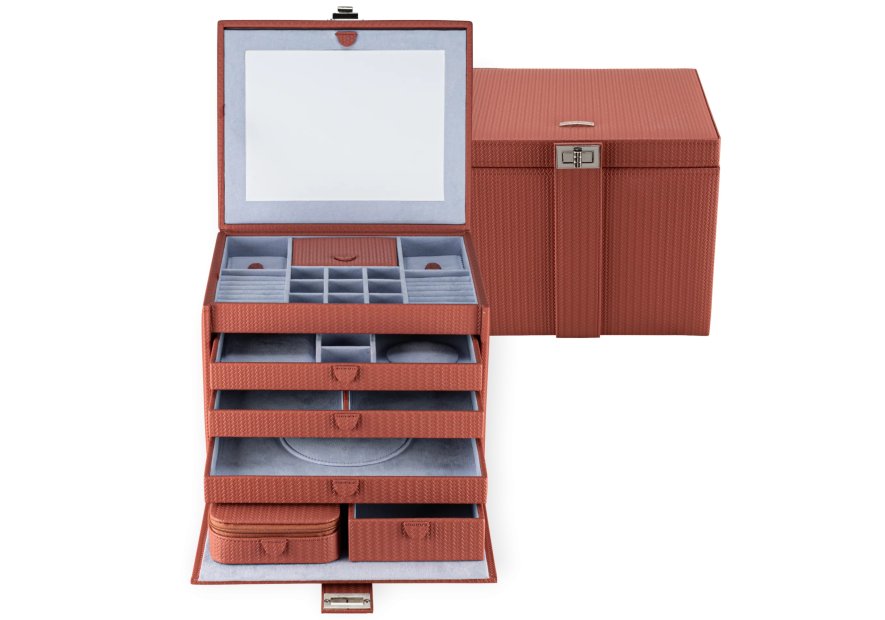 sacher 3955 - POLYURÉTHANE - TERACOTTA coffret à bijoux xl avec étui de voyage corbello coffret bijoux
