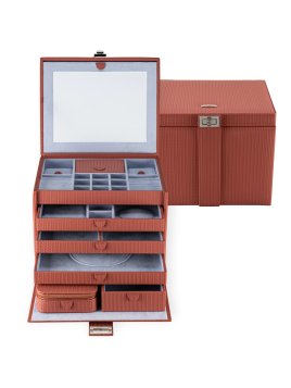 sacher 3955 - POLYURÉTHANE - TERACOTTA coffret à bijoux xl avec étui de voyage corbello coffret bijoux