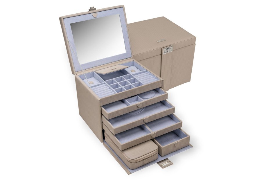 sacher 3955 - POLYURÉTHANE - TAUPE coffret à bijoux xl avec étui de voyage corbello coffret bijoux