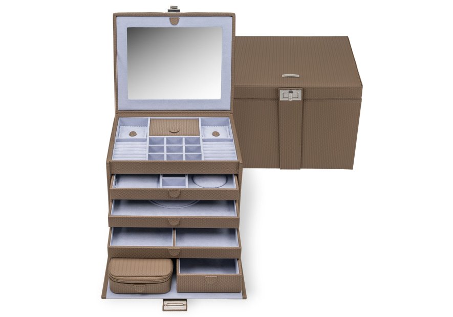 sacher 3955 - POLYURÉTHANE - TAUPE coffret à bijoux xl avec étui de voyage corbello coffret bijoux