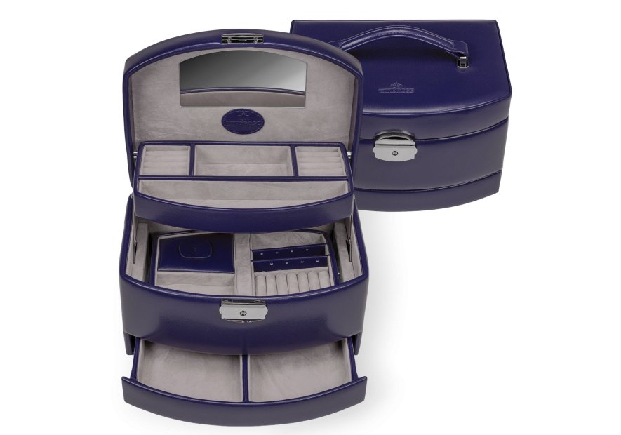 sacher 3692 - POLYURÉTHANE - BLEU FONCÉ coffret bijoux windrose merino ouverture auto coffret bijoux