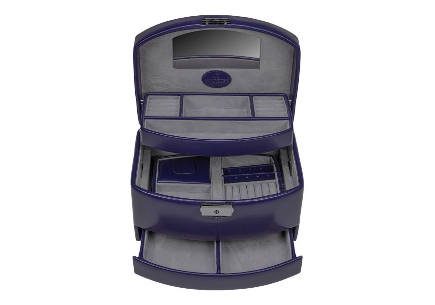 sacher 3692 - POLYURÉTHANE - BLEU FONCÉ coffret bijoux windrose merino ouverture auto coffret bijoux