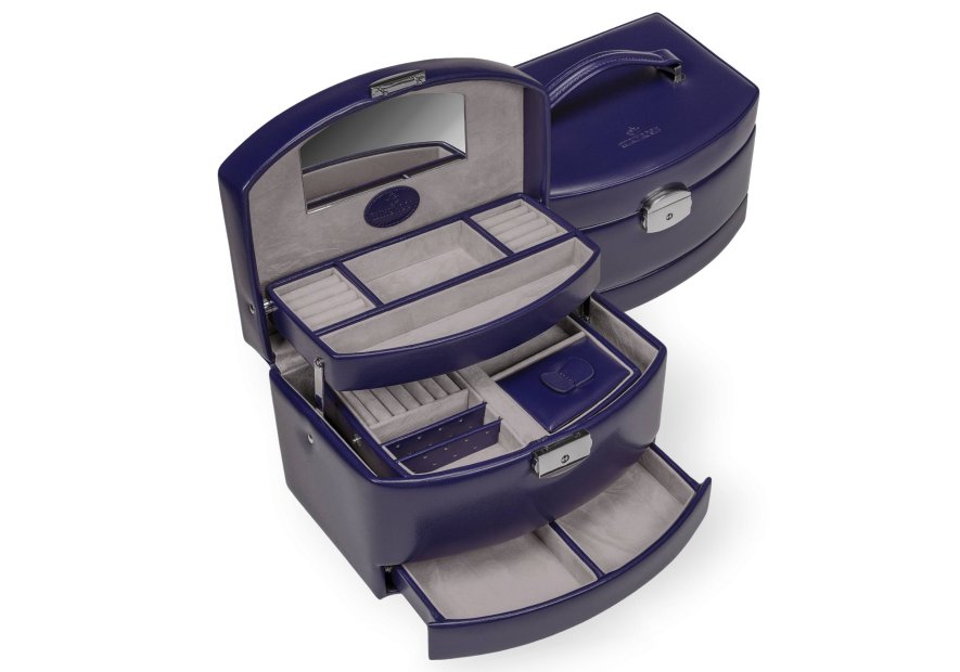 sacher 3692 - POLYURÉTHANE - BLEU FONCÉ coffret bijoux windrose merino ouverture auto coffret bijoux