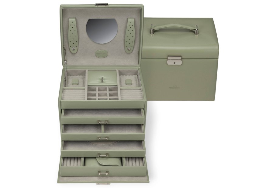 sacher 3696 - POLYURÉTHANE - SAUGE coffret bijoux windrose merino trousse amovible coffret bijoux