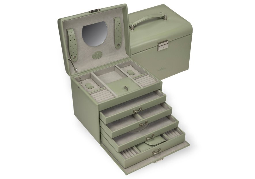 sacher 3696 - POLYURÉTHANE - SAUGE coffret bijoux windrose merino trousse amovible coffret bijoux