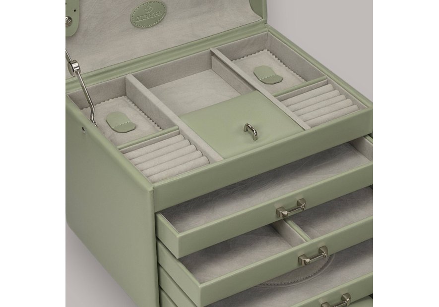 sacher 3696 - POLYURÉTHANE - SAUGE coffret bijoux windrose merino trousse amovible coffret bijoux